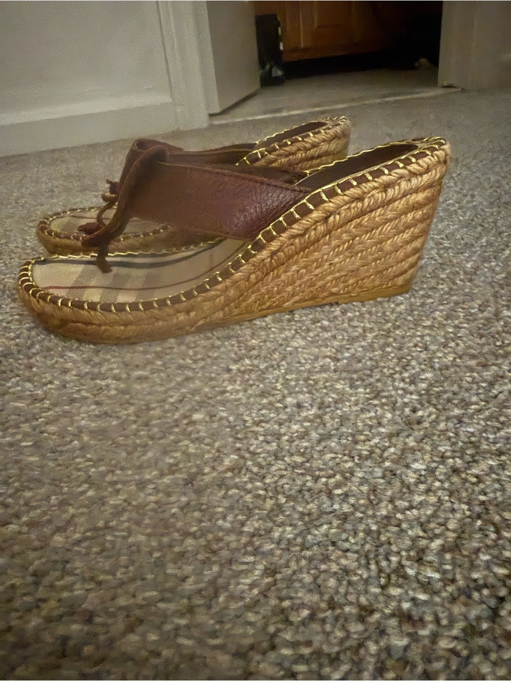 Burberry Brown Leather Espadrille Wedge Sandals